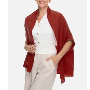 Ovcio Effortless Vest 100% Cashmere Knit Open Front Rust Red Shawl Wrap